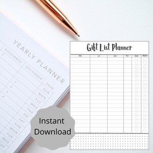 Printable Gift List Tracker, Gift Tracker, Gift Shopping List, Planner List, Printable Gift List, Gift Giving Planner,Gift Giving List;
