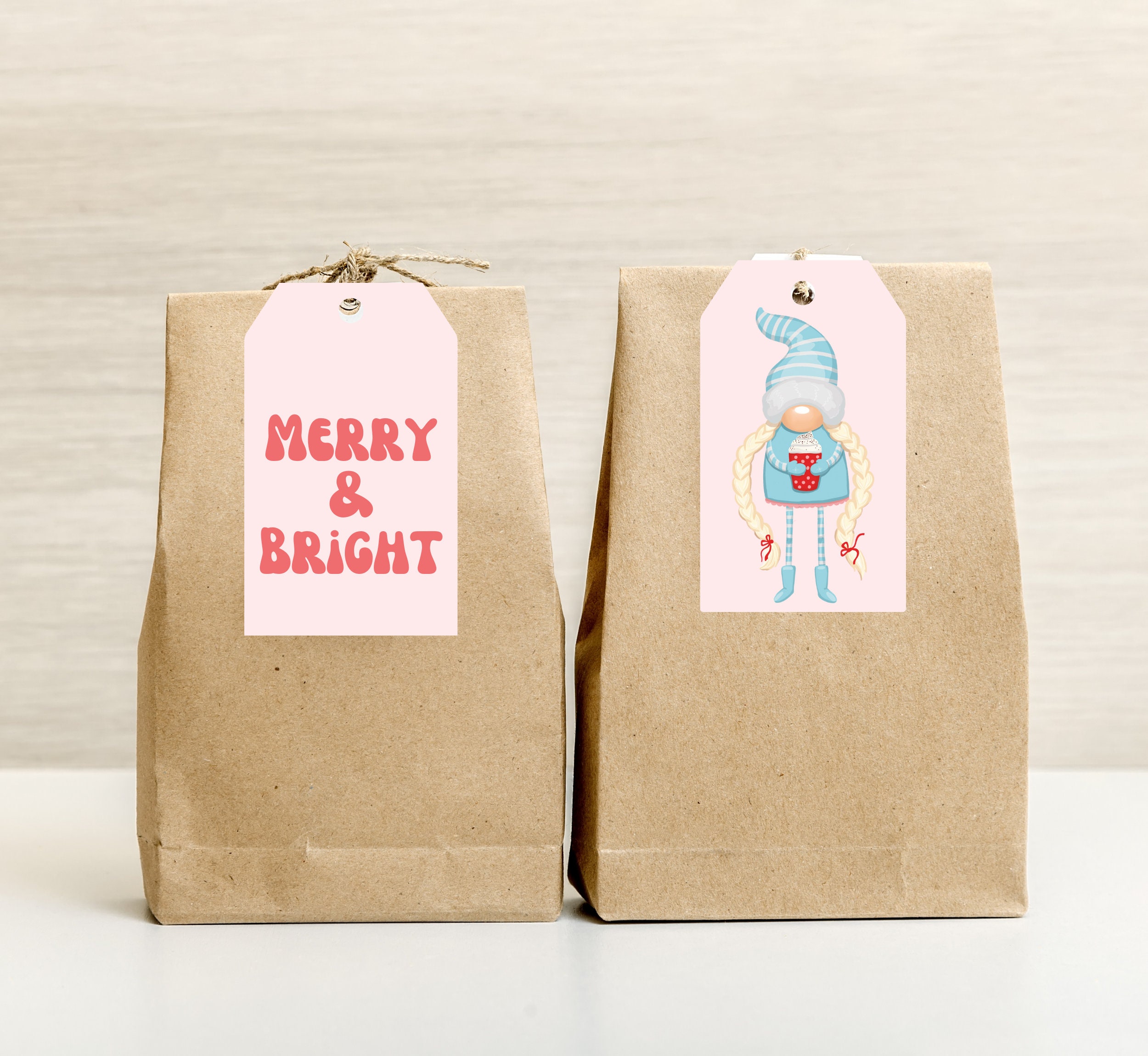 Printable Christmas Tags, Retro Gift Tags Printable, Pink Christmas ...