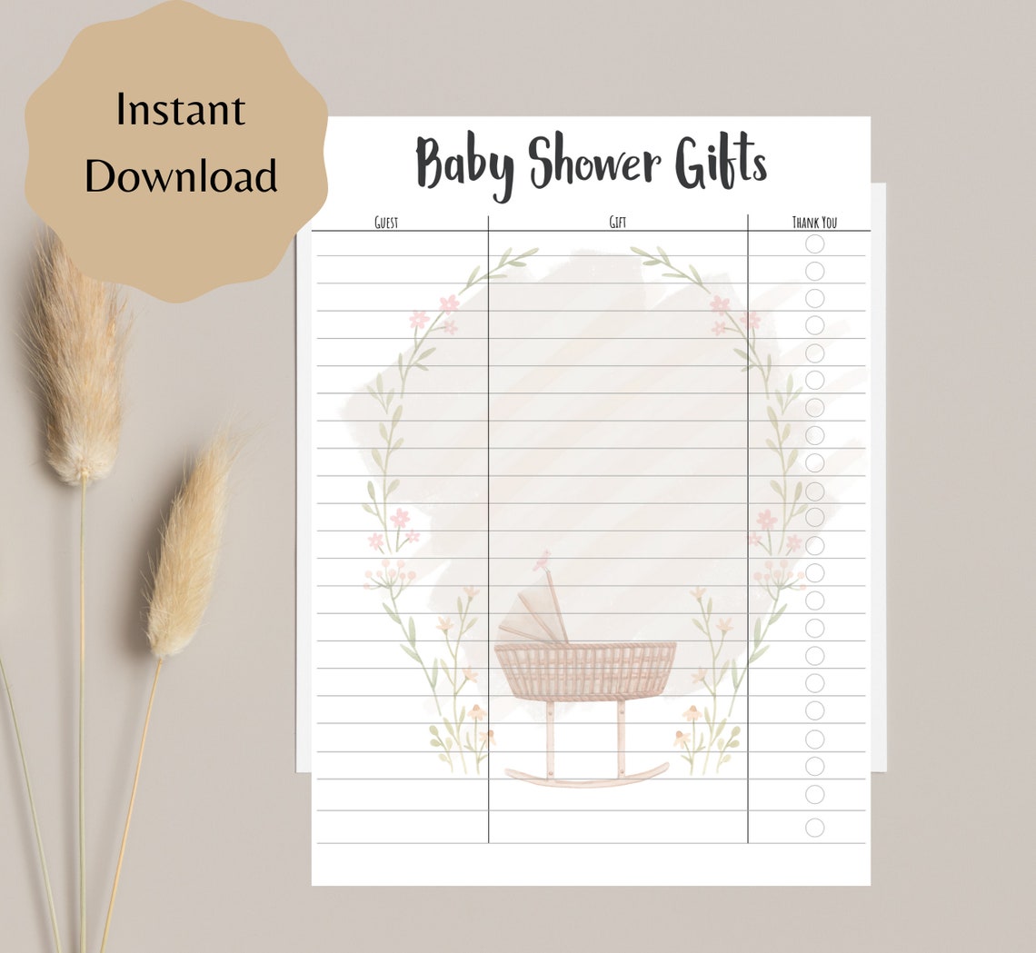 Printable Gift List, Baby Shower Gift List , Boho Baby Shower Gift List