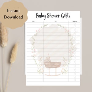 Printable Gift List, Baby Shower Gift List , Boho Baby Shower Gift list; Boho Gift List, Baby Shower Gifts; Baby Shower Gift Log; Boho Gift