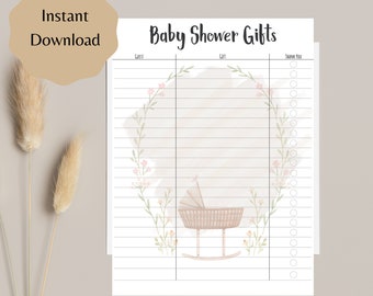 Printable Gift List, Baby Shower Gift List , Boho Baby Shower Gift list; Boho Gift List, Baby Shower Gifts; Baby Shower Gift Log; Boho Gift