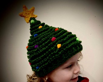 Christmas tree hat with ornaments and star - baby toddler child adult sizes winter hat