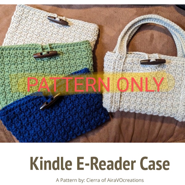 DIGITAL PDF PATTERN - Crochet Kindle E Reader Case with optional handle - Tablet sleeve - Kindle Sleeve crochet Pattern
