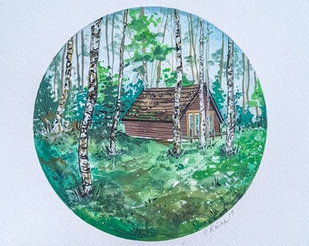 Scottish Highlands Cabin Original Painting