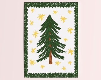 Pine Tree Illustrated Postcard