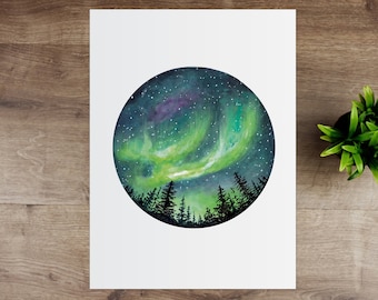 Northern Lights Giclée Watercolour Art Print