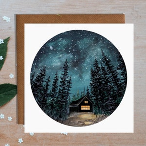 Cabin at Night Greetings Card image 1