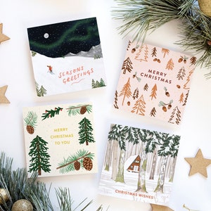 Juego de tarjetas con temática de bosque navideño (paquete de 4)