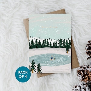 Kerstkaartenset schaatsen: 4 stuks