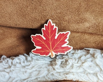 Maple Leaf Wooden Pin Brooch