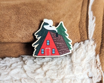 Cosy Cabin Wooden Pin Brooch