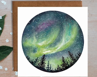 Northern Lights Illustrated Greetings Card