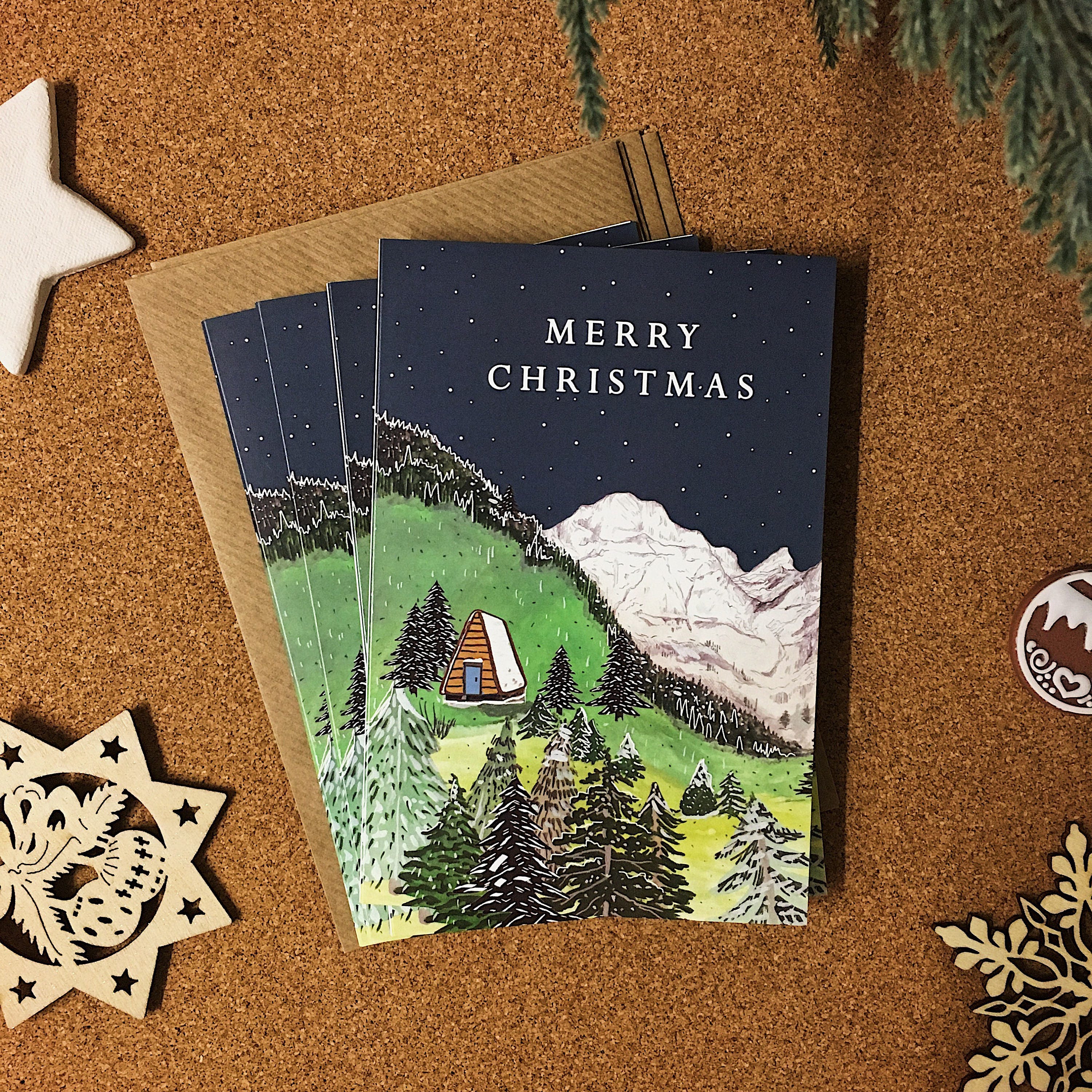 Alpine Christmas Card Set - Pack of 4 | Christmas Cards Pack