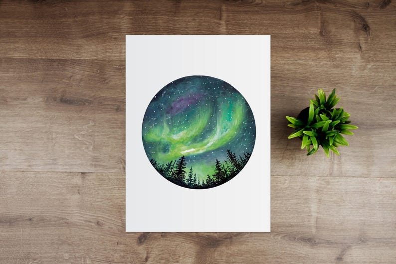 Northern Lights Giclée Watercolour Art Print image 1