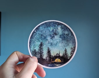 Camping at Night Vinyl Sticker