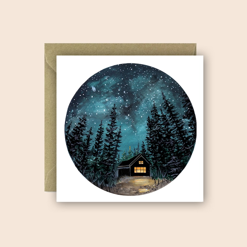 Cabin at Night Greetings Card image 2