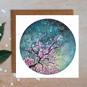Biglietto di auguri vuoto con fiori di ciliegio