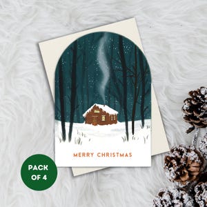 Lot de 4 - Carte de Noël Chalet boules à neige