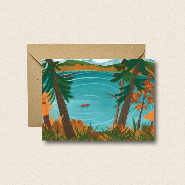 Canoe on the Lake Illustrated Greetings Card