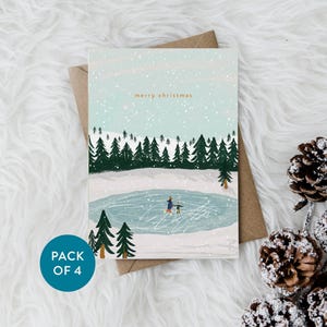 Ice Skating Christmas Cards Set - Pack of 4