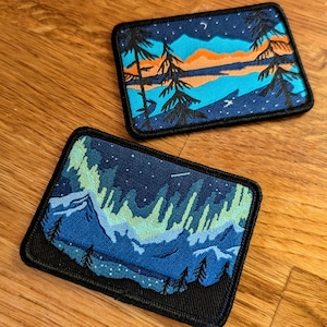 Conjunto de 2 patches termocolantes - Aurora Boreal e Pôr do Sol na Floresta