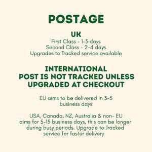 The image is a text-based representation of a postal service, providing information about the UK and international postage options.