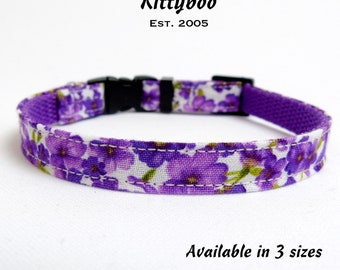 Purple Floral Cat Breakaway Collar: Kitten size, Handmade Quick Release