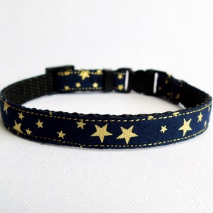 Cat Collar, Kitten Collar, 3 sizes, Breakaway Cat Collar, Quick Release Cat Collar, Gold Star on Navy Cat Collar, Christmas, Halloween, Cute