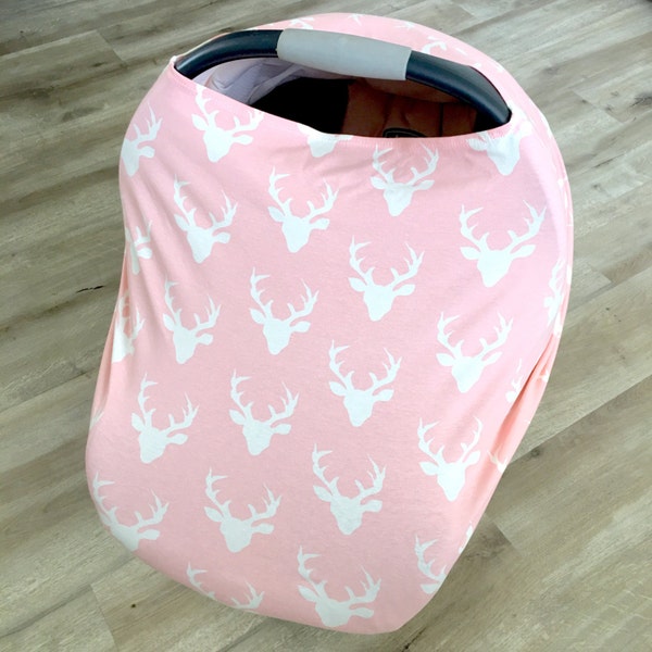 Stretchy car seat cover, buck forest pink deer, nursing cover, breastfeeding cover, multipurpose cover, multi use cover, high chair cover