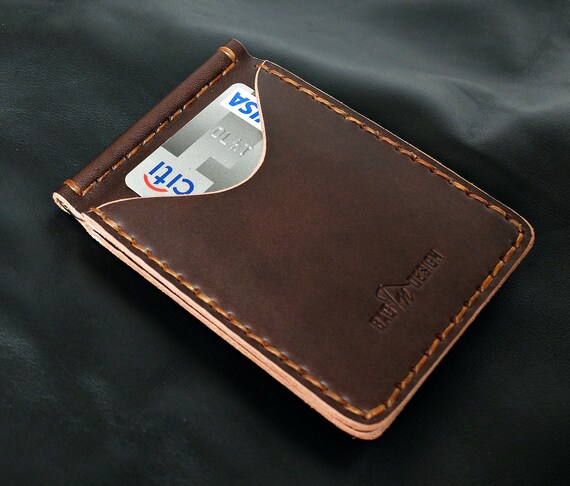 Wallet Mone!   y Clip Bi Fold Vegetable Rusty Brown Hand Cut Etsy - 
