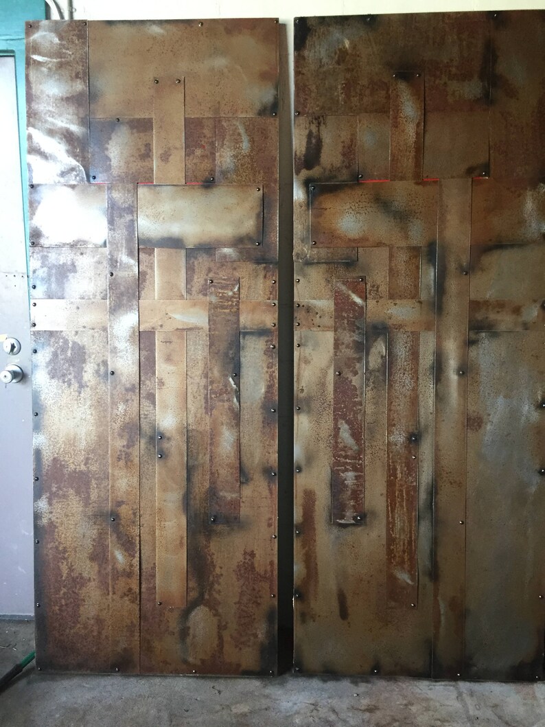 Steel Barn Doors distressed Strapped DesignAcid Washed Steel Etsy
