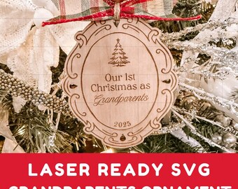 祖父母として迎える初めてのクリスマス SVG デジタルファイル | 手書きのクリスマスオーナメント SVG | 新しい祖父母への贈り物