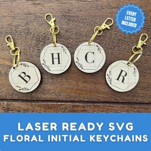 Blumen Buchstabe Schlüsselbund SVG | A-Z Alphabet Schlüsselanhänger Bundle | Monogramm-Schnittdatei | Laserbereit | Initial Gravur | Personalisierte SVG
