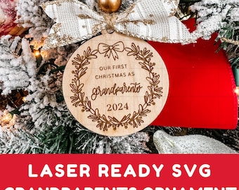 祖父母として迎える初めてのクリスマス SVG デジタルファイル | 手書きのクリスマスオーナメント SVG | 新しい祖父母への贈り物