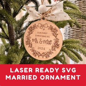 Getrouwd ornament SVG | Paar kerst SVG | Aangepast ornament-SVG voor pasgetrouwden | Digitaal laserbestand First Christmas Married Design