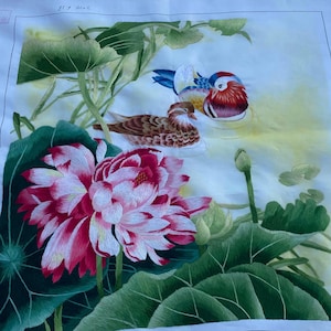 Lotus Mandarin Ente Wandbild ungerahmt Wandbild Stickerei Wanddeko Wanddeko fertige Stickerei Wanddeko 35x35 cm