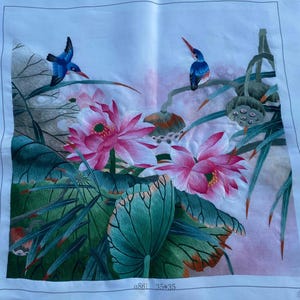 Lotus Blume Wandbild ungerahmt Handgestickte chinesische Seidenmalerei Suxi Wanddekoration SIZE 35X 35 CM