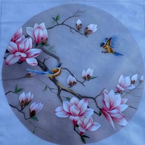 Magnolien-Blumen-Wandbild ungerahmte fertige handgemachte Stickereimalerei Wohnkultur Chinesische Seide Suxi-Stickerei SIZE 50X 50 CM