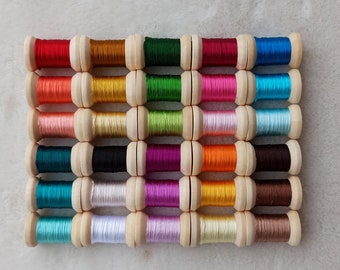 Embroidery silk spools | Pack of 30 spools hand-dyed 100% natural mulberry silk embroidery threads hand embroidery assorted colors shades