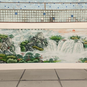 Walling hanging mountain and waterfall landscape unframed painting Home Decor Exquisite Chinese handmade silk Suzhou Embroidery 60X 160CM
