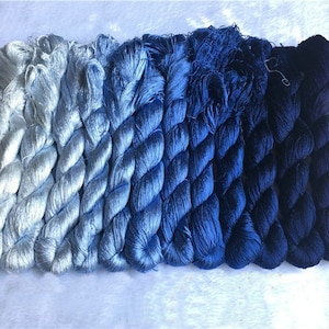12 skeins blue color mulberry silk threads for hand embroidery cross stitch silk yarn #20