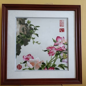 Wandbehang ungerahmt Stickerei Blumenmalerei Home Decor Exquisite Chinesische handgemachte Seidenmalerei Suxi Stickerei GRÖSSE 35 X 35 cm