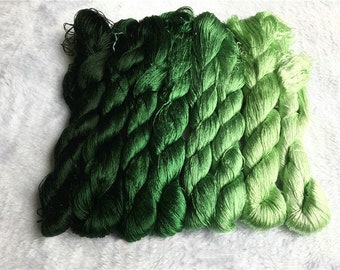 Silk thread | 8 skeins hand-dyed 100% natural mulberry silk green embroidery floss threads for hand embroidery  pure silk#31