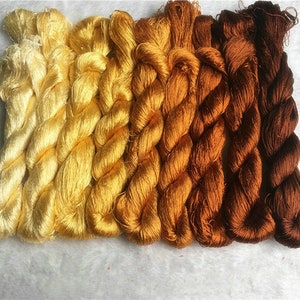 9 écheveaus teints à la main 100% jaune marron naturel soie soie broderie fil de soie pour broderie à la main soie pure#27