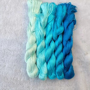Silk thread blue 5skeins natural mulberry silk embroidery threads silk embroidery floss hand embroidery chan-hua#0295