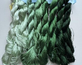 8 skeins hand-dyed 100% natural green mulberry silk embroidery floss for hand embroidery pure silk for making silk wrapped flowers #98