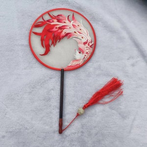 Phoenix Oriental Chinese Double-sided Hand Embroidery Art Round Fan Finished Framed Gift for friend parents