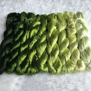 9 skeins hand-dyed 100% natural green mulberry silk embroidery floss threads for hand embroidery pure genuine silk hand embroidery silk #107