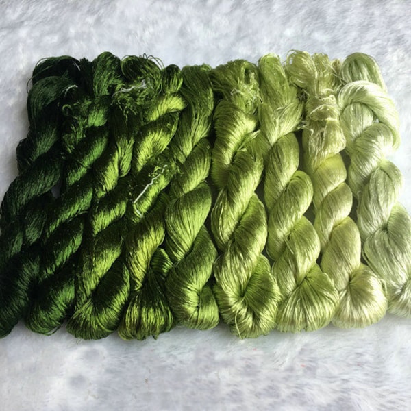 9 skeins hand-dyed 100% natural green mulberry silk embroidery floss threads for hand embroidery pure genuine silk hand embroidery silk #107