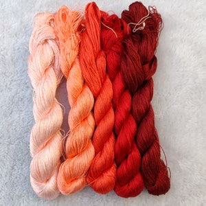 Silk thread red 5skeins natural mulberry silk embroidery threads silk embroidery floss hand embroidery chan-hua#0035